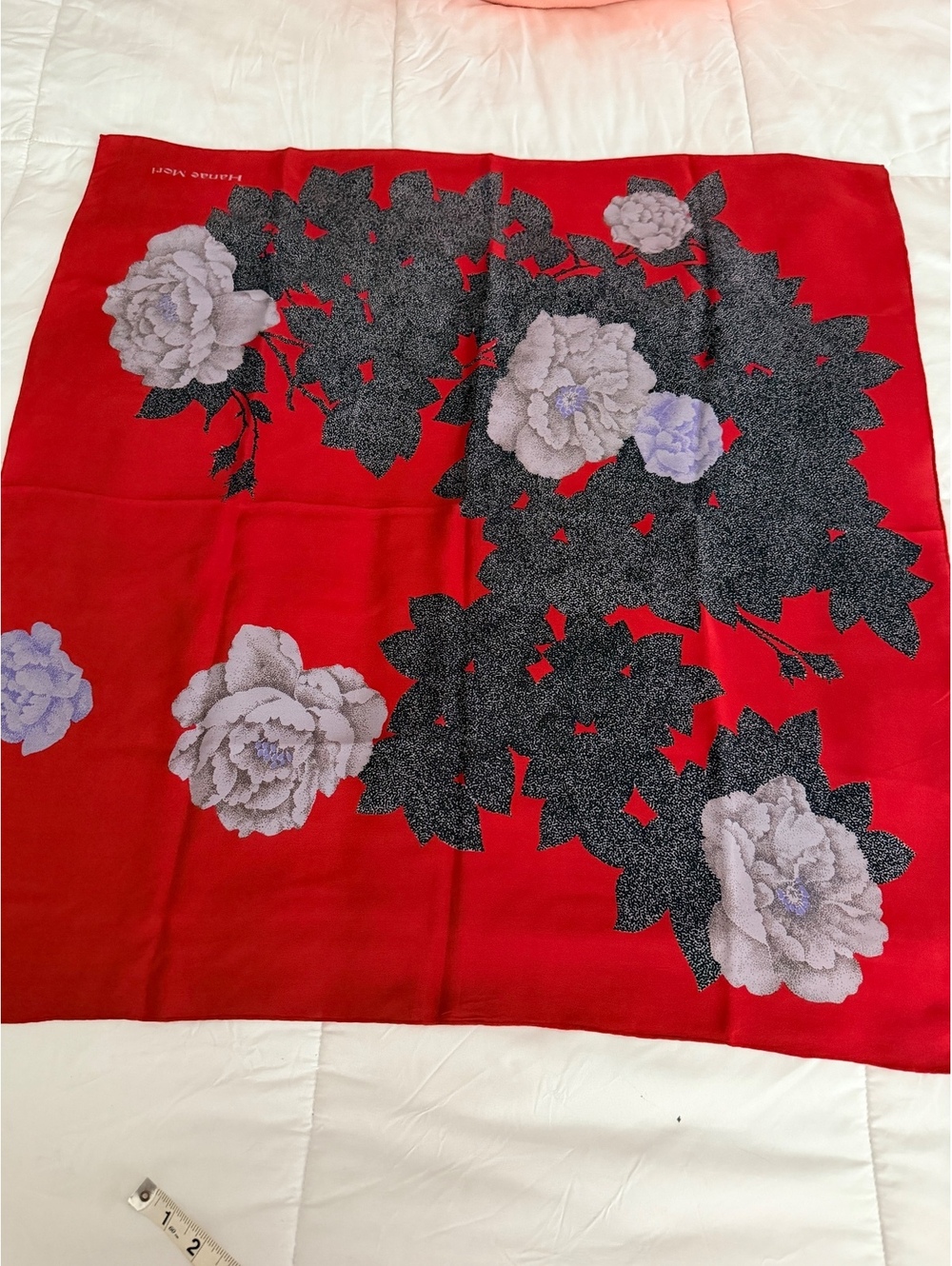 Hanae Mori Red Floral Silk Scarf